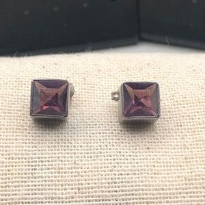 Artisan modernist rustic style sterling silver boxy post earrings, unique.